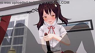 in this uncensored anime, the imouto torments her brother's anal while giving an edging handjob.