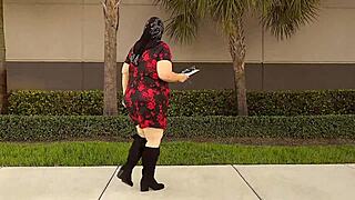 Chubby milf real estate agent flaunts legs in mini dress