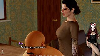 Eve gives a rough handjob to her old neighbor in fishnets and corset.