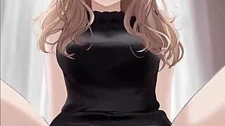 Anime Sexy Girl in Black Dress Riding Dick with Cum Covering