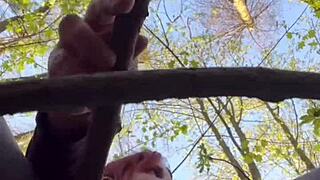 Public Easter BDSM with humiliation and orgasm in the woods