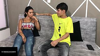 Skinny Latina teen gets nailed by her stepmother's lover