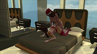 Shemale and lesbian Christmas morning sex fun