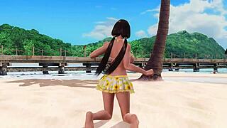 Big tits babe at the beach in panties topless.