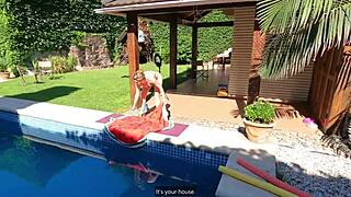 A pool boy seduces a latina MILF and gives her anal creampie