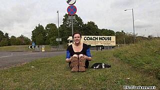 isabel dean, the shaved exhibitionist, fingers herself on the roundabout in public