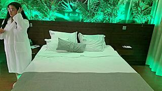 latina milf seduces chubby hotel handyman to oil her until she squirts