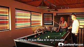 sexy ginger breaks billiard room rules with hardcore doggystyle and blowjob