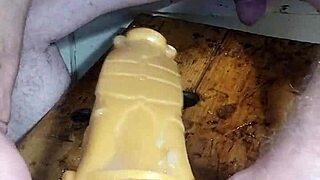 Solo fun with two big toys for double penetration
