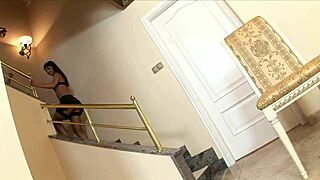 Milf fucks in stockings on bed.