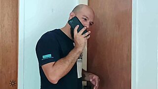 Skinny housewife gets caught and helped by roommate