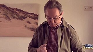 Watch this hot blonde take that old man's cock deep in her tight pussy and swallow every drop.