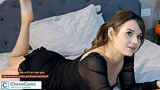 Brunette student chats with fans in see-through outfit, register for live.