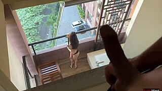 Neighbor spies me naked on balcony, offers anal