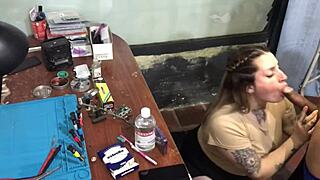 Latina Blonde Slut Sucks Technician's Dick for Payment