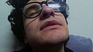 Skinny guy with a big dick masturbates on a machine