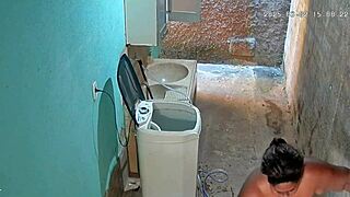 hidden camera catches stepmom bathing in backyard