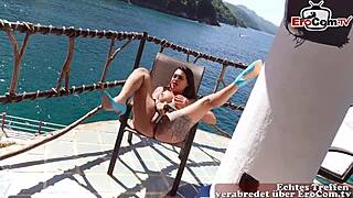 Public squirt action with German agent and Latina MILF