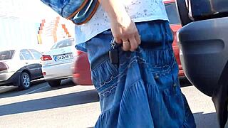 Hairy upskirt flashing in shop, caught ya! 😏