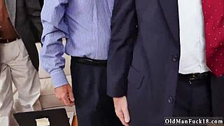 In a wild GANG BANG, old Frankie and the gang TAG TEAM a door-to-door blonde teen in hardcore action.