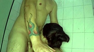 eating a japanese girl in the bathroom with tight pussy