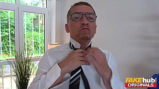 Fakehub blonde German secretary Anny Aurora mistakes boss for delivery guy! 😅