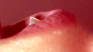 Intriguing close-up of pretty Japanese amateur giving intense blowjob and face fucking