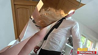 Blonde secretary gets puffy tits and ass fucked hard
