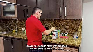 Ebony milf trains big stepson for gym