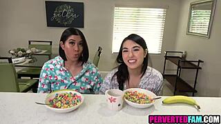 POV video of an old man having sex with his Asian stepdaughters on Christmas