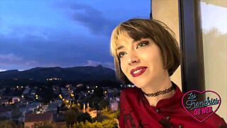 Sexy blonde babe dhalia sky teases with pink sock masturbation, showing off her ass and tits.