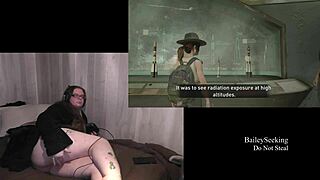 Beautiful brunette with natural tits and piercing plays through The Last of Us 2