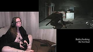 Beautiful brunette with natural tits and piercing plays through The Last of Us 2