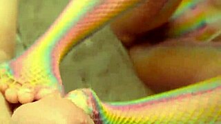 sexy babe gives footjob while playing with her wet pussy