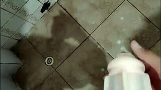 Masturbating huge cock with toy in roleplay