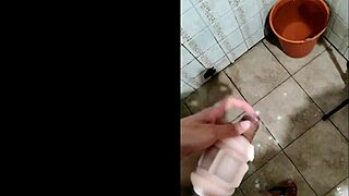 Masturbating huge cock with toy in roleplay