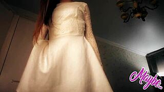 Hey, this sweet babe in white is undressing and fingering herself to orgasm 😍