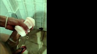 Masturbating huge cock with toy in roleplay