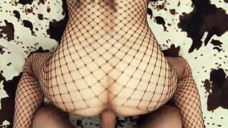 Fishnet lingerie adds thrill to close-up anal