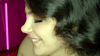 Brunette in Red Stockings Shows Furry Slit with Deep Throat Action