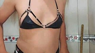 Transsexual Touching Herself in the Bathroom!