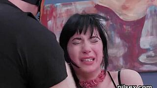 nasty cutie dragged to butt hole nuthouse for harsh anal and deepthroat therapy.