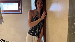 I, The Brunette Milf, Give A Blowjob In The Shower And Get A Cumshot Facial With Orgasm