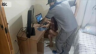 Novinha alone at home meets horny repairman on hidden cam