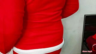 Mature Pregnant Woman in Christmas Outfit Shows Huge Tits and Puffy Pussy Lips