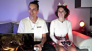 big tits student plays strip game on ps4 with milf teacher