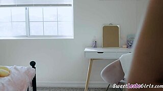 petite blonde teen lesbian grabs strap-on to bang her sexy roommate hard