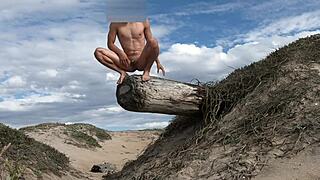 Nude Teasing with Cock Play at Public Beach Turns Wild