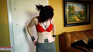 Inked Cutie Marcie Dildo Fucks Horny Twat in Lingerie Cumshot Squirt