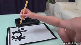 Japanese Girl Renka Shimizu Sucking Cock and Writing Uncensored in Wild Scene